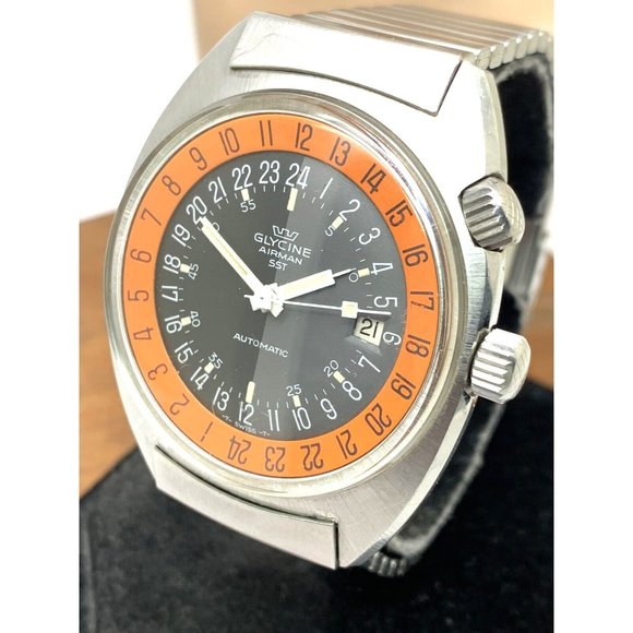 Glycine Airman SST Men's Watch Vintage Swiss Automatic Black Orange Dial - Picture 12 of 13